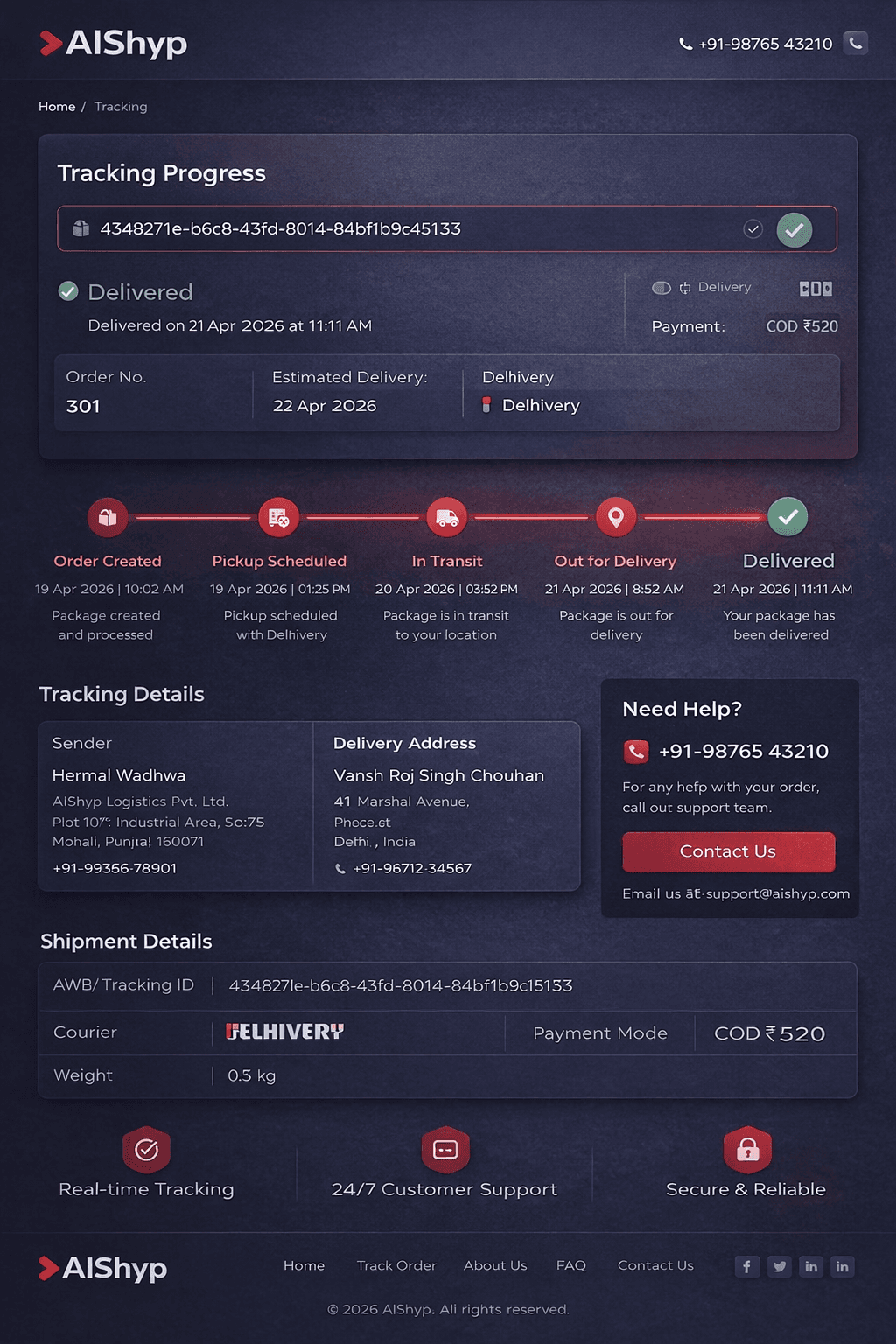 Branded Tracking Page preview